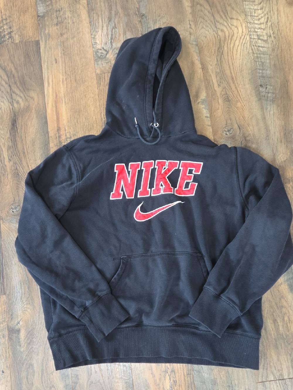 Nike Men's Y2K Black Hoodie with Red Logo and Swoosh